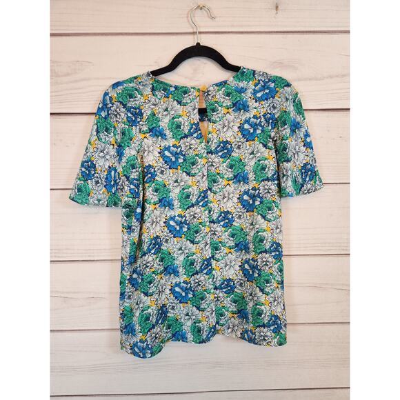 Banana Republic Women's Multicolor Floral Lined Flutter Sleeve Spring‎ Blouse XS - Picture 2 of 5
